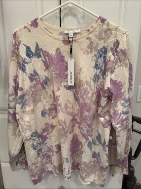 NWT Chico’s Sequined Cream/Tan/Blue/Violet Sweater Size 1